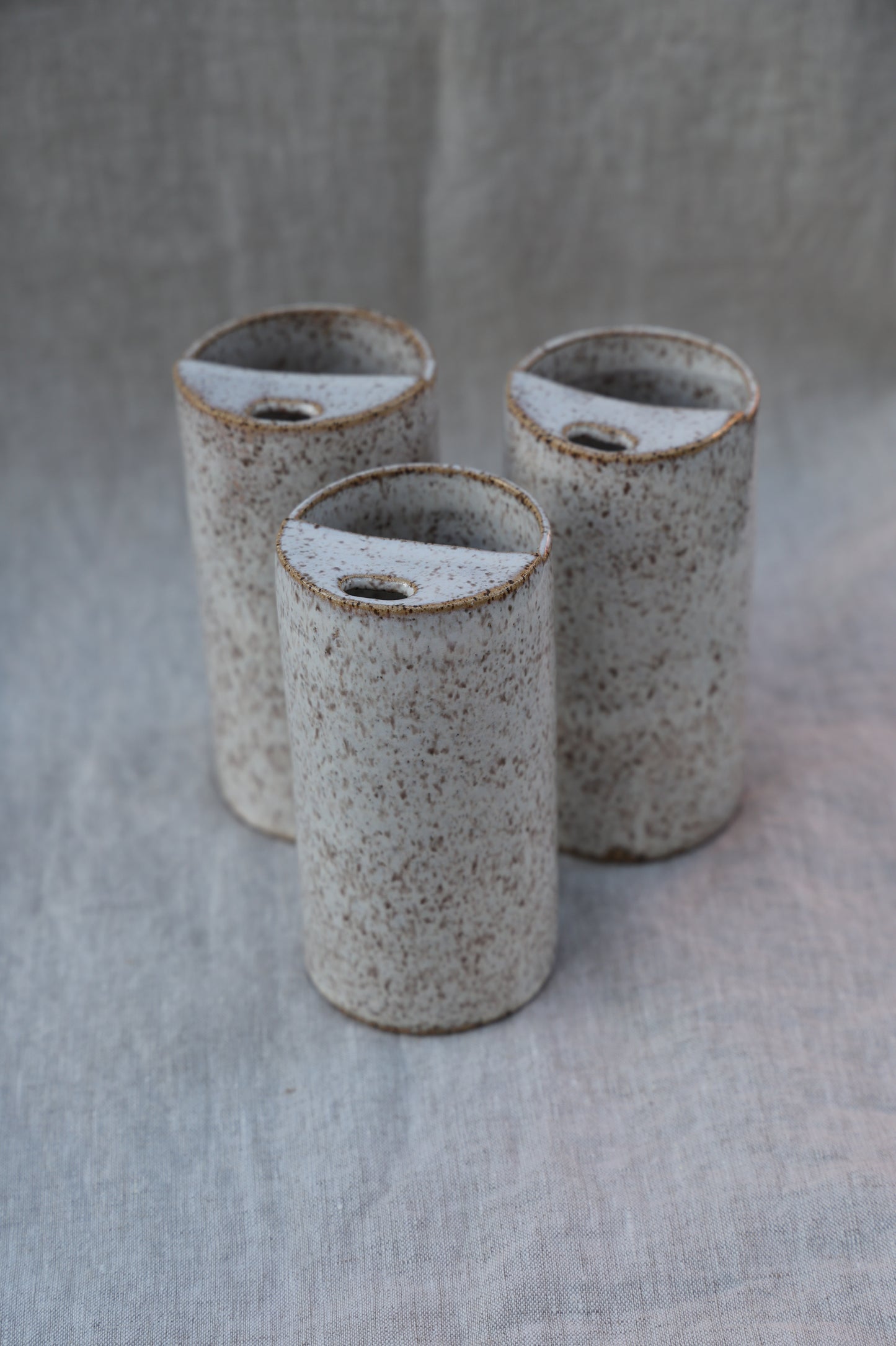 Minimalist Cream Travel Cup, To Go cup, On The Go Cup, Ceramic Travel Mug, Mustache Saver,  Handmade Pottery, Speckled White Travel Mug