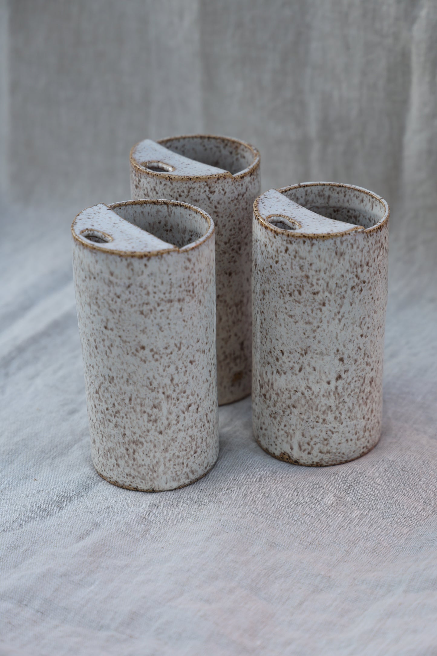 Minimalist Cream Travel Cup, To Go cup, On The Go Cup, Ceramic Travel Mug, Mustache Saver,  Handmade Pottery, Speckled White Travel Mug