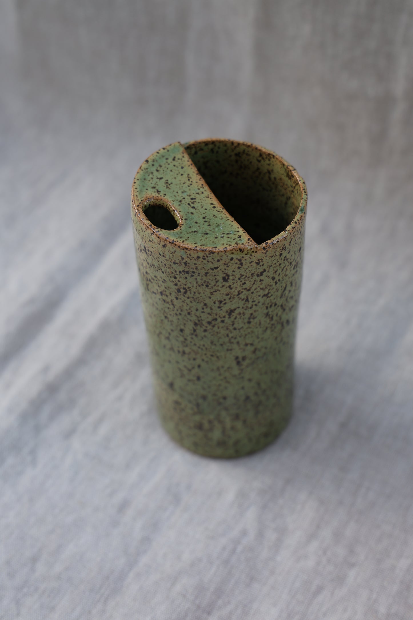 Sage Green Speckled Travel Mup, To Go Cup, On The Go Cup, Ceramic Travel Mug, Mustache Saver,  Handmade Pottery, Speckled Green Travel Mug