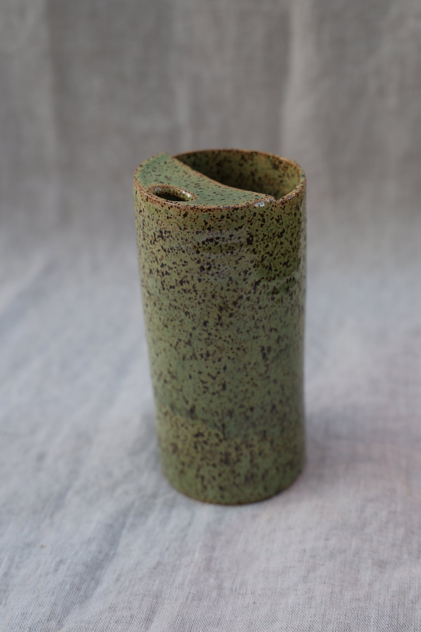 Sage Green Speckled Travel Mup, To Go Cup, On The Go Cup, Ceramic Travel Mug, Mustache Saver,  Handmade Pottery, Speckled Green Travel Mug
