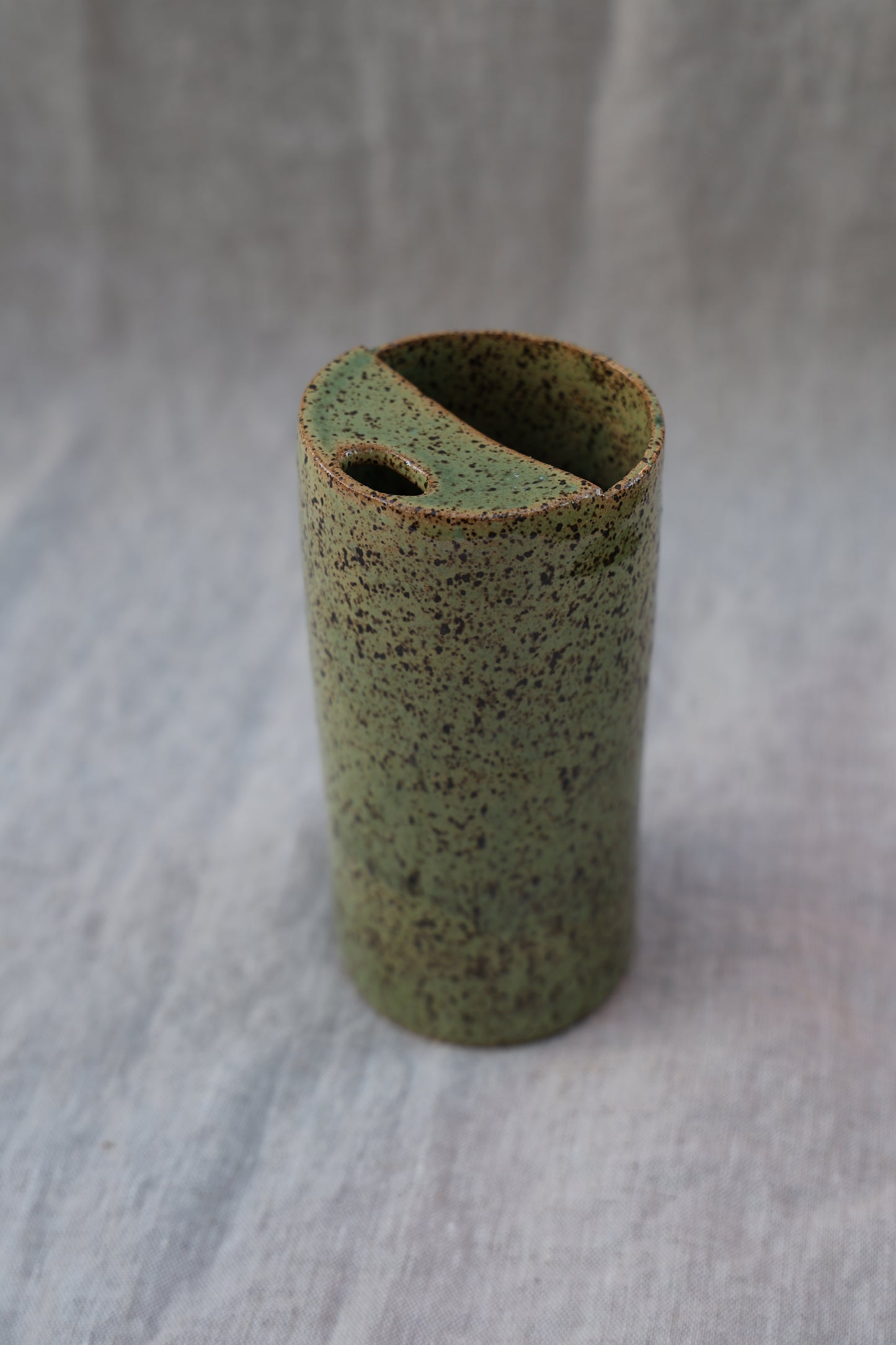 Sage Green Speckled Travel Mup, To Go Cup, On The Go Cup, Ceramic Travel Mug, Mustache Saver,  Handmade Pottery, Speckled Green Travel Mug