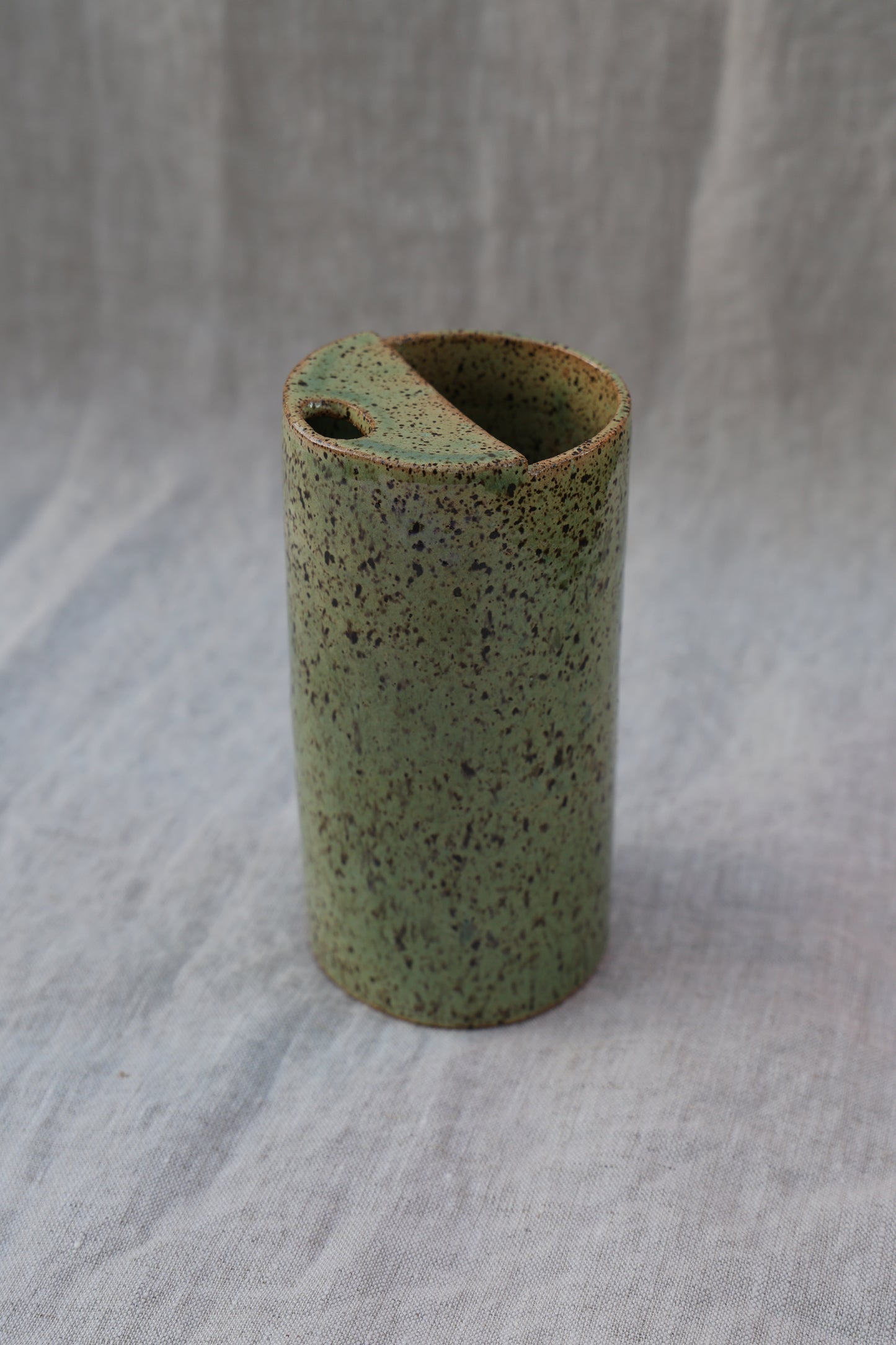 Sage Green Speckled Travel Mup, To Go Cup, On The Go Cup, Ceramic Travel Mug, Mustache Saver,  Handmade Pottery, Speckled Green Travel Mug