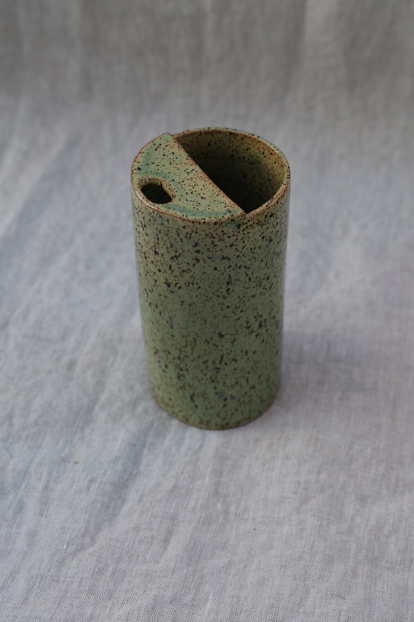 Sage Green Speckled Travel Mup, To Go Cup, On The Go Cup, Ceramic Travel Mug, Mustache Saver,  Handmade Pottery, Speckled Green Travel Mug