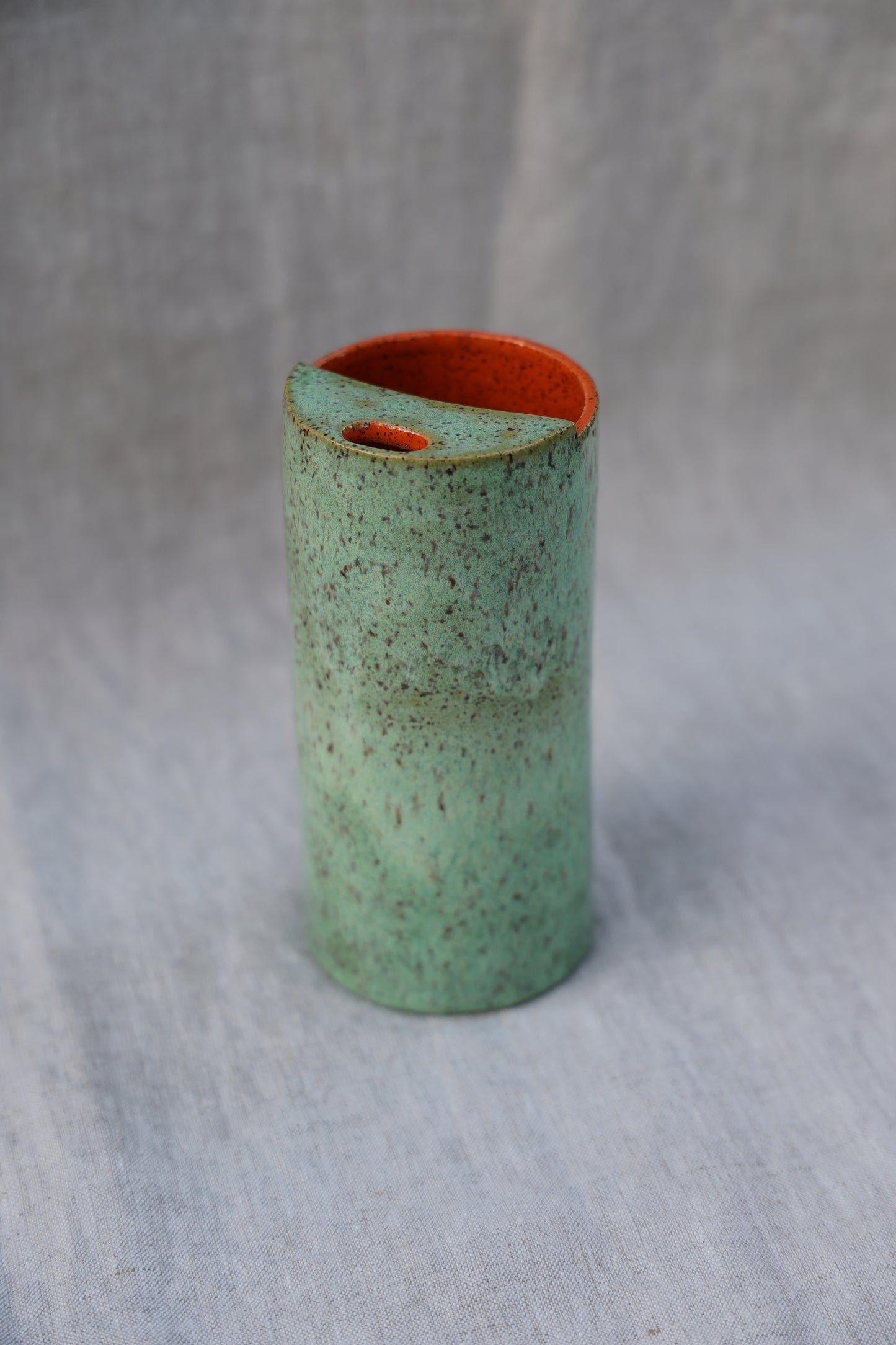 Cactus and Mandarin Speckled Travel Mug, To Go Cup, On The Go Cup, Ceramic Travel Mug, Mustache Saver, Handmade Pottery, Speckled Travel Mug