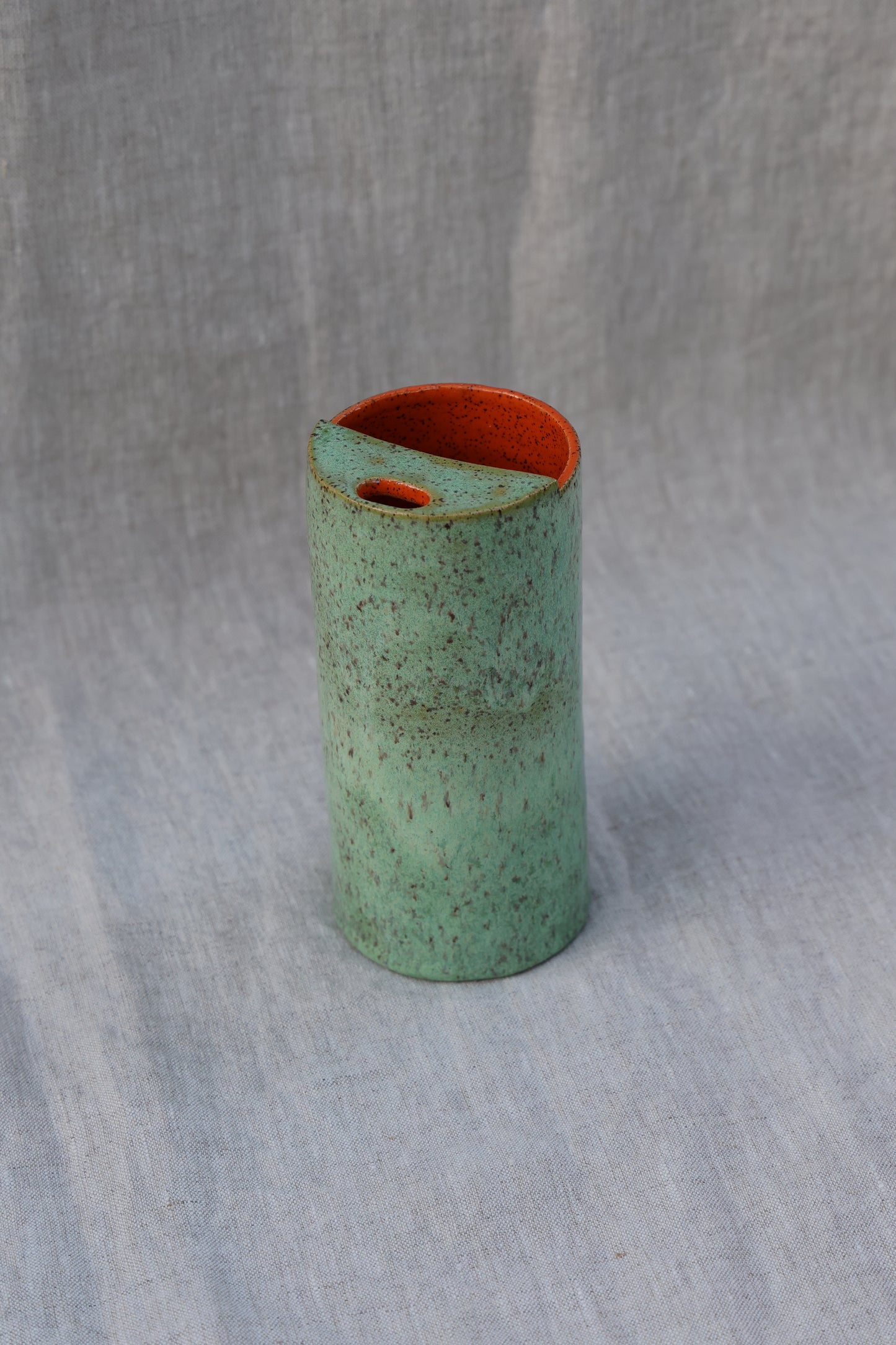 Cactus and Mandarin Speckled Travel Mug, To Go Cup, On The Go Cup, Ceramic Travel Mug, Mustache Saver, Handmade Pottery, Speckled Travel Mug