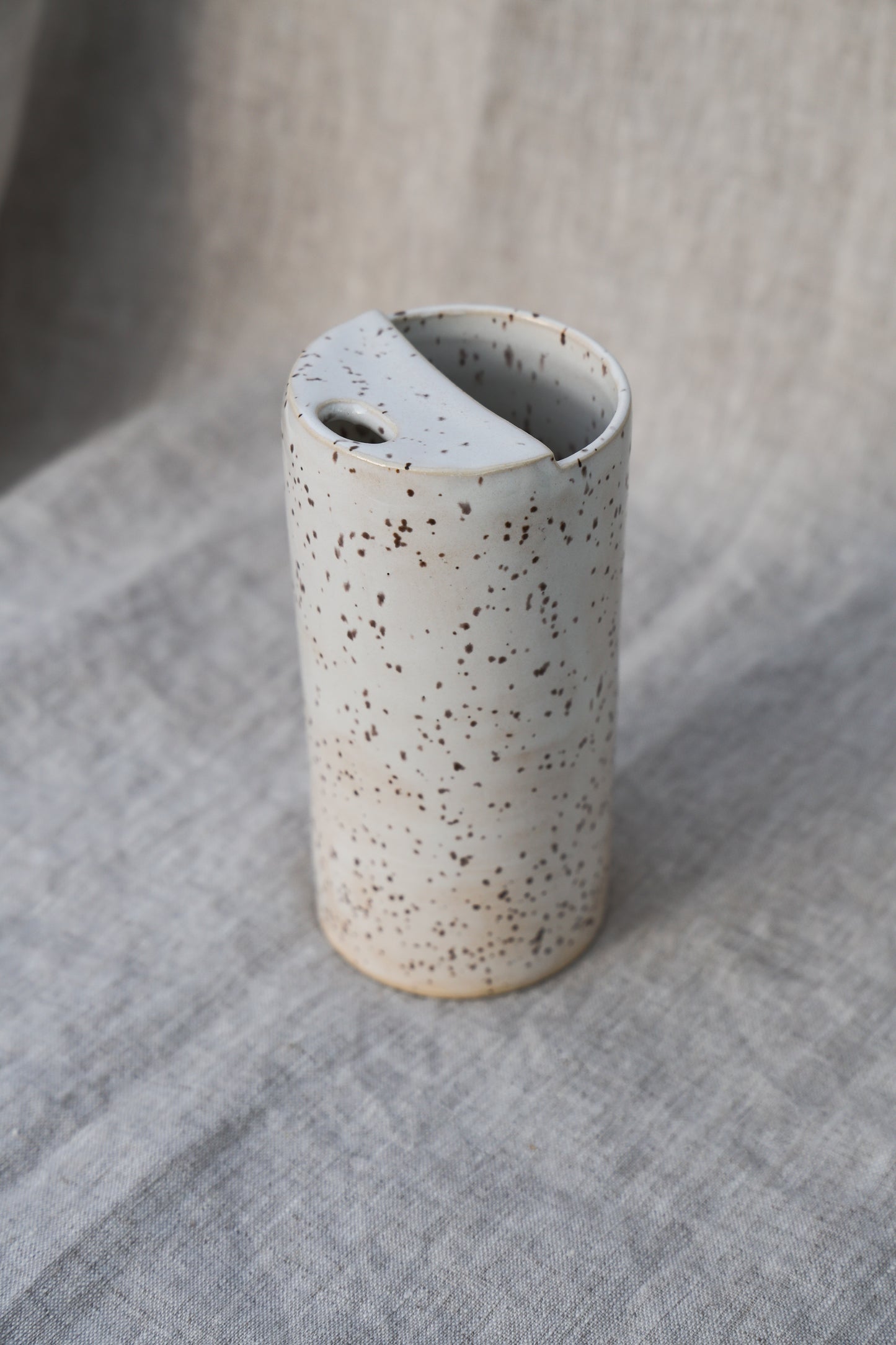 Creamy White Speckled Travel Mug, To Go Cup, On The Go Cup, Ceramic Travel Mug, Mustache Saver, Handmade Pottery, Speckled Minimalist Travel Mug