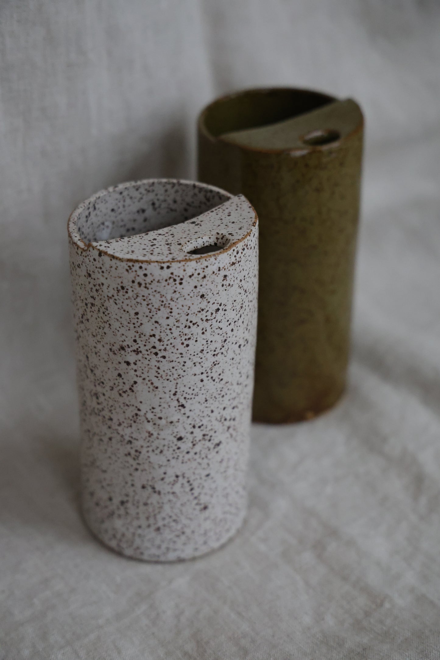 Beautiful Matte White Speckled To Go Cup or Travel Mug Ceramic Stoneware Hand Thrown in Gorham Maine 14-16oz.