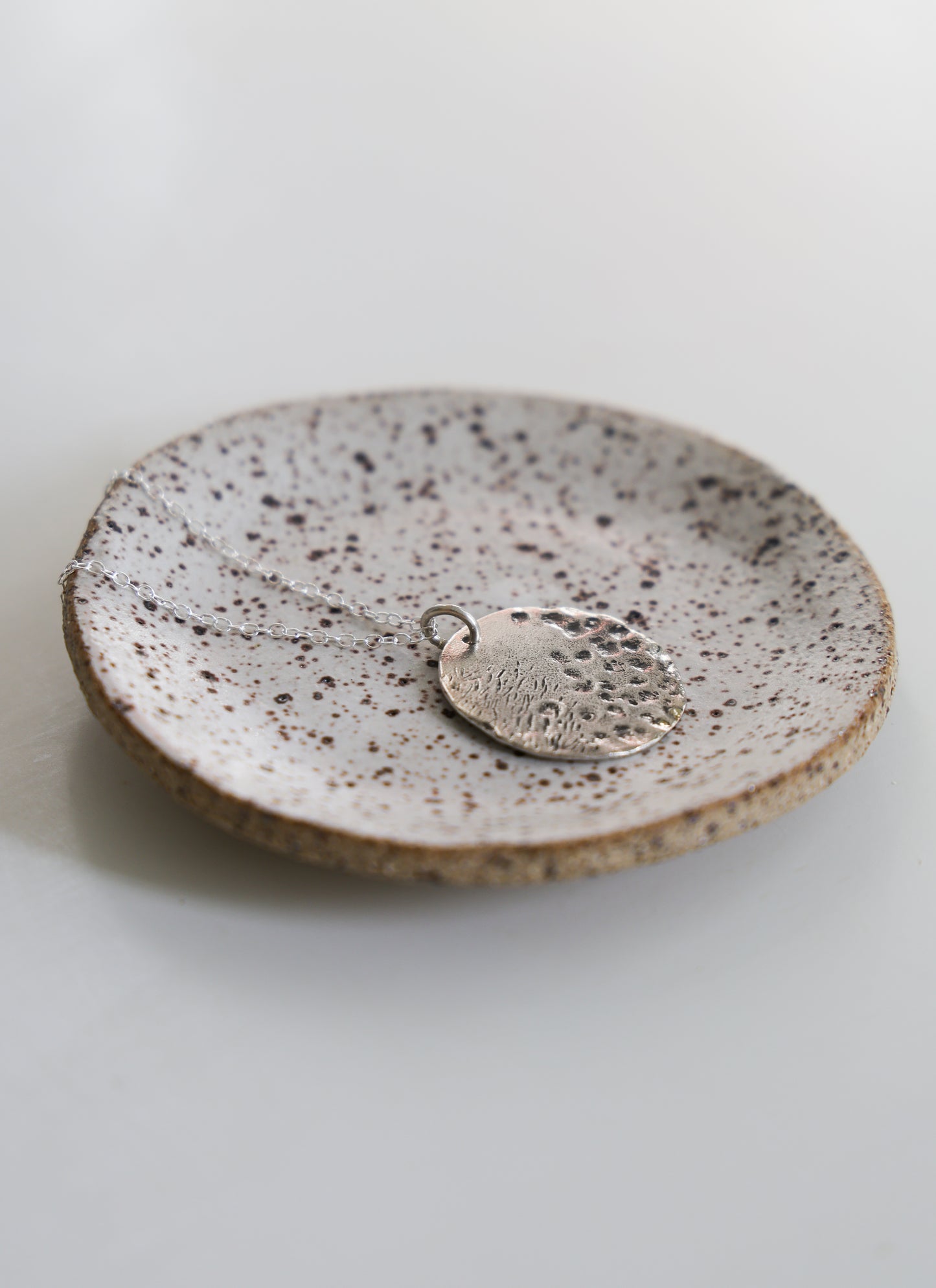 Wabi Sabi, Textured Hammered Disc Inpired by Water Made in Recycled Sterling Silver with Adjustable Chain, Lost Wax Carved Texture