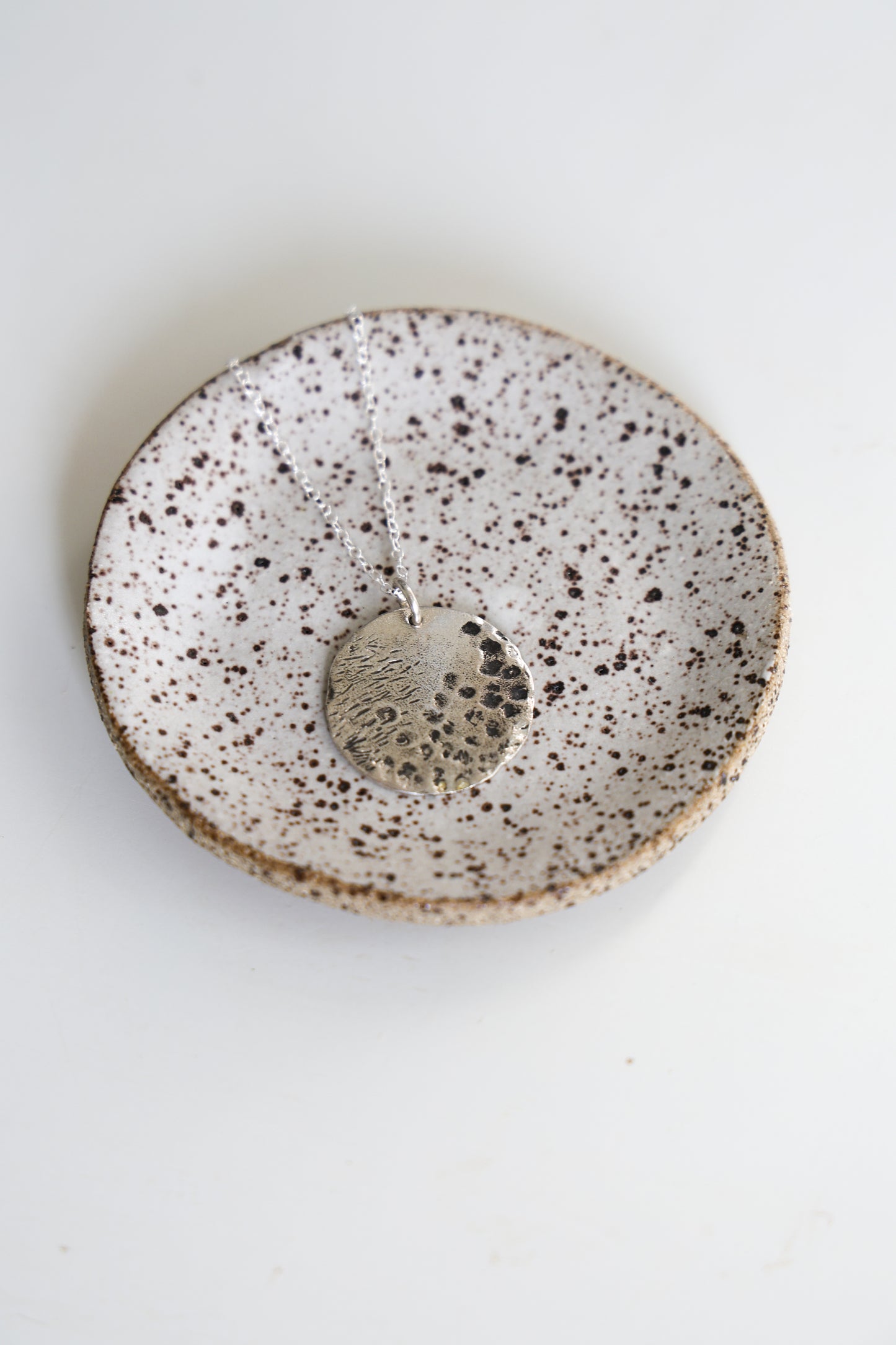 Wabi Sabi, Textured Hammered Disc Inpired by Water Made in Recycled Sterling Silver with Adjustable Chain, Lost Wax Carved Texture