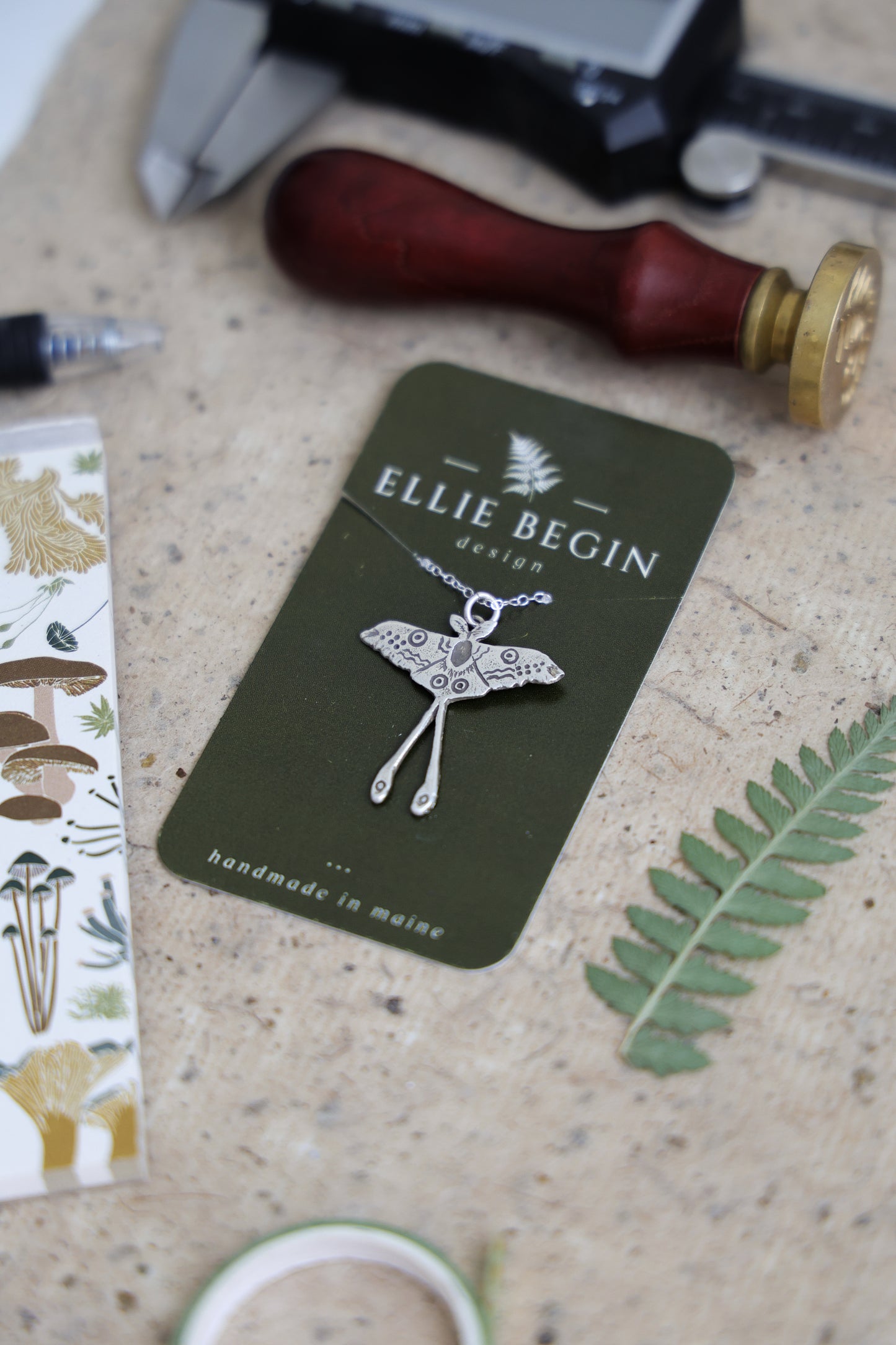 Silver or Brass Luna Moth Pendant with Adjustable Chain