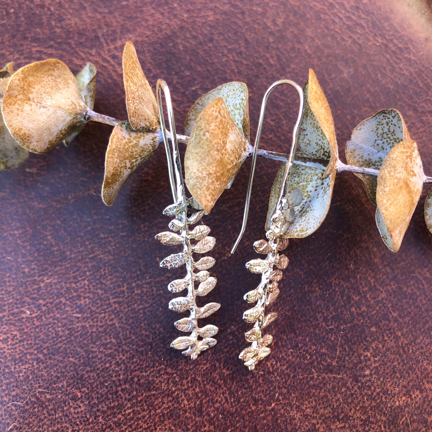 Cape Breton Fern recycled sterling silver fern earrings organic texture, minimalist ear wire, simple