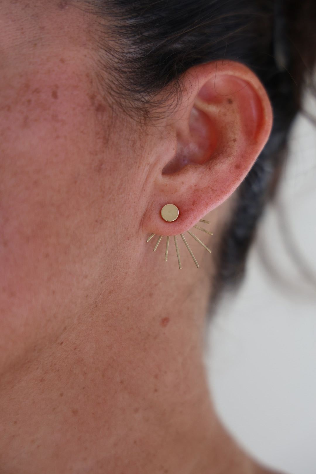 Sun Burst Ear Jacket Earrings, Studs, Gold Color, Brass Stud, Aesthetic,