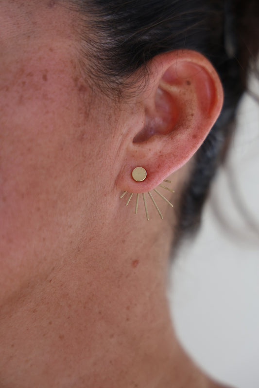 Sun Burst Ear Jacket Earrings, Studs, Gold Color, Brass Stud, Aesthetic,
