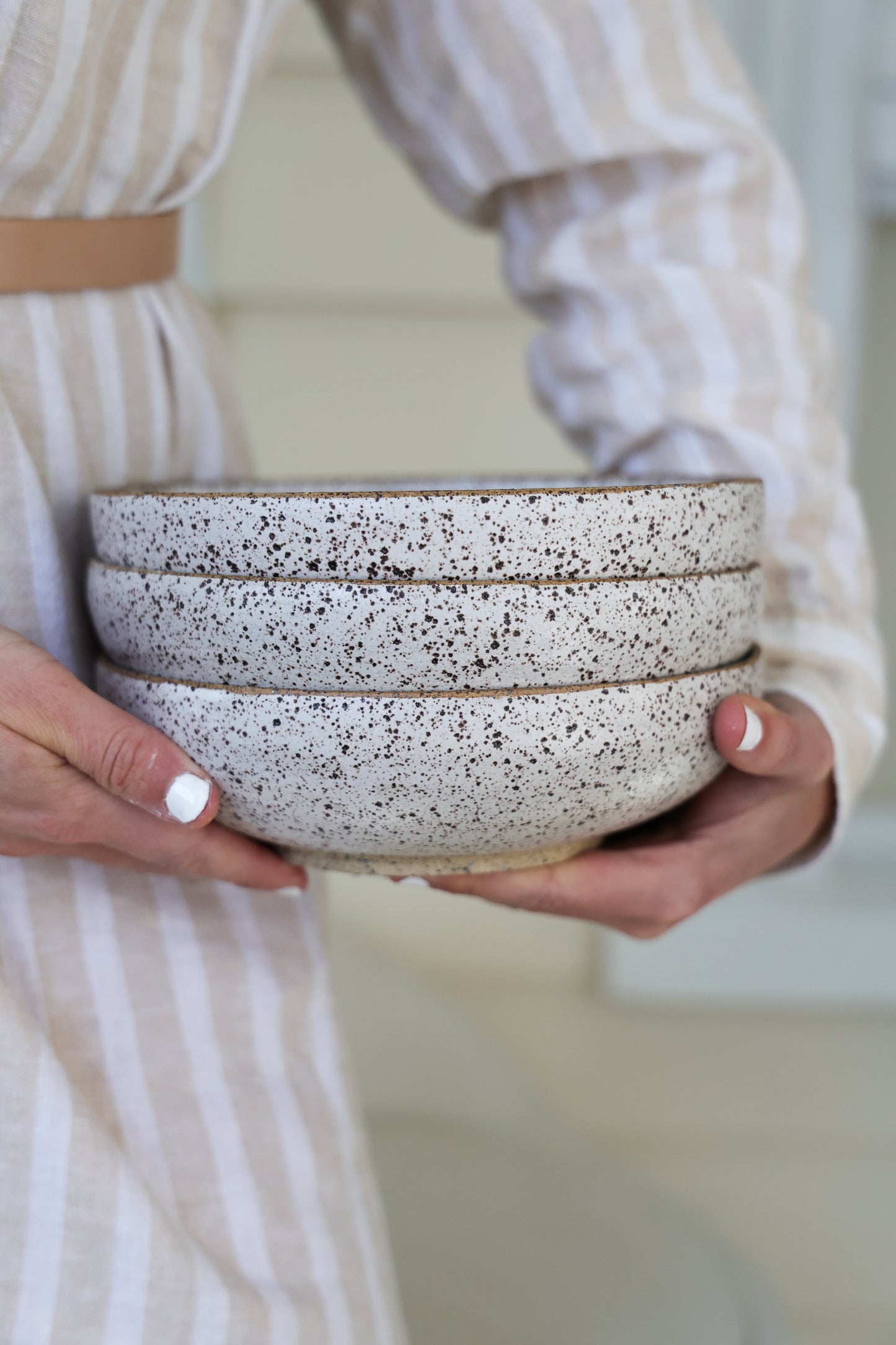 Speckled Matte White Handmade Pasta Bowls , Minimalist Pottery, Ceramic, Made to Order