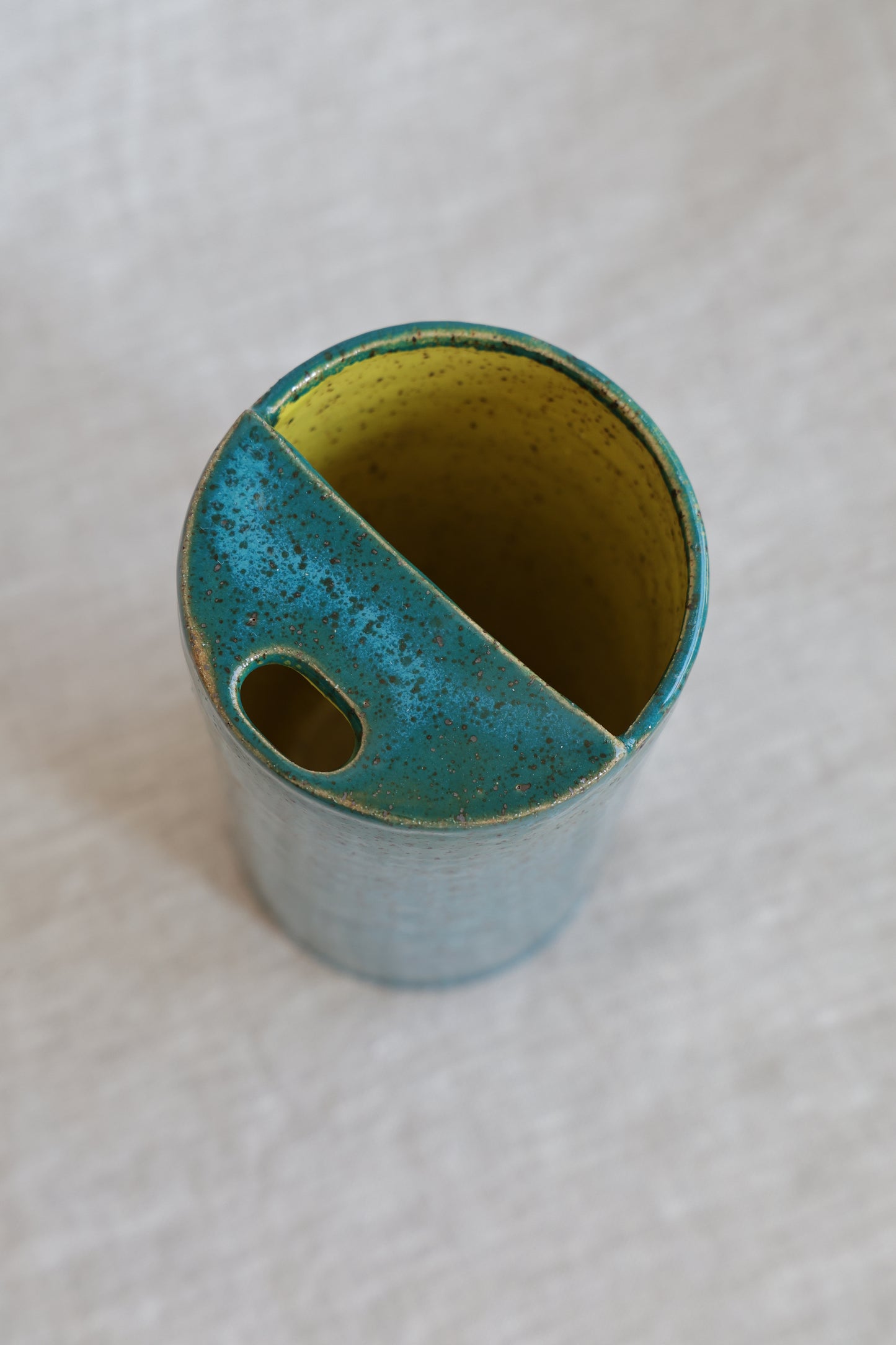 Second* Rich Turquoise and Yellow, Speckled To Go Cup, Travel Mug, Travel Tumbler, Mustache Saver, Ceramic Stoneware,  Hand Thrown in Maine 14-16oz.  Pottery Cup
