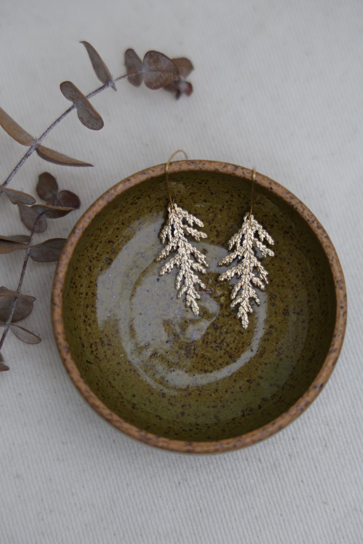 Sacred Cedar organically textured tree frond earrings from Maine