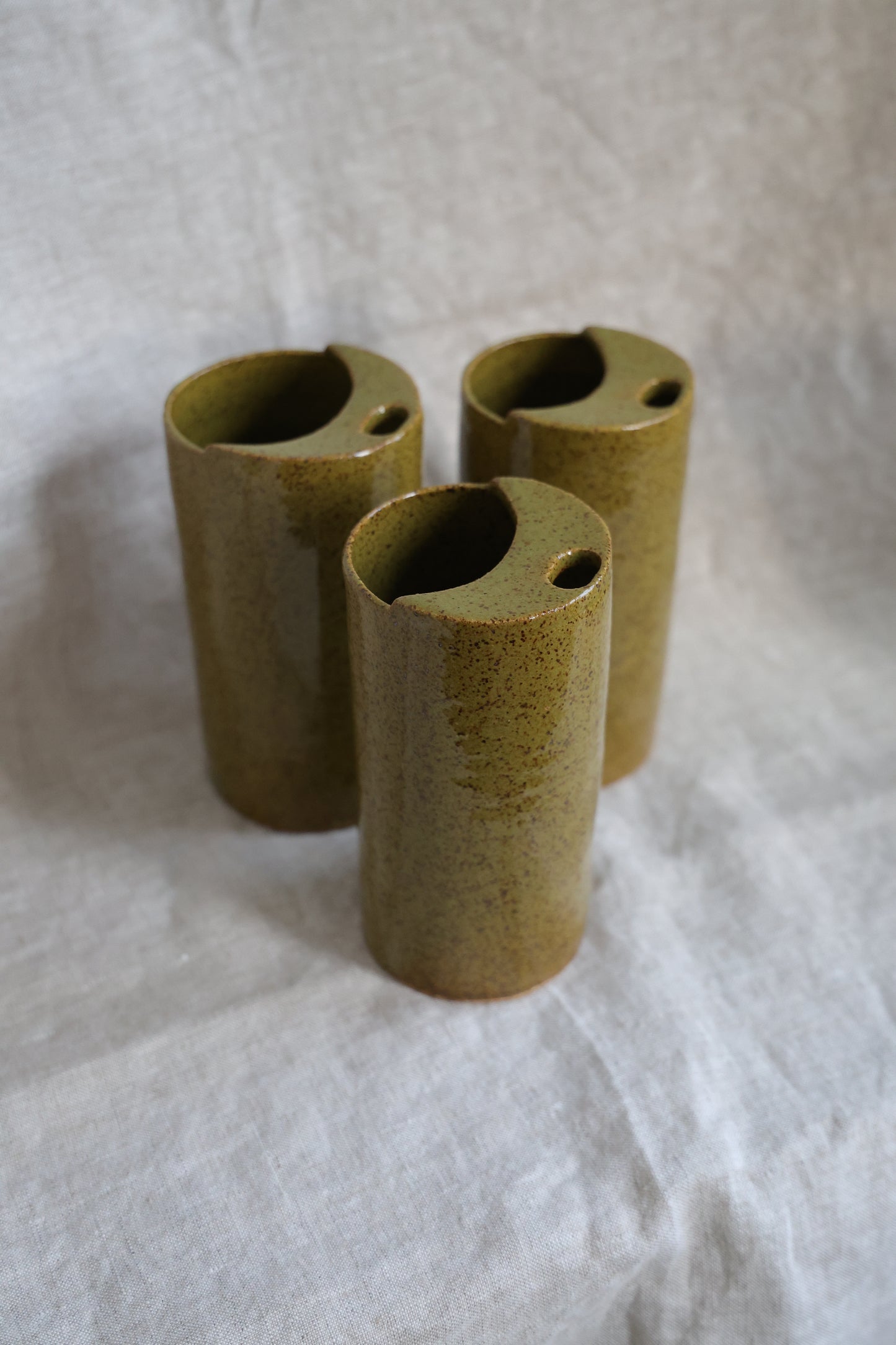 Olive Green Crescent Moon Top Travel Mug, Travel Tumbler, Ceramic Stoneware Hand Thrown in Maine 14-16oz