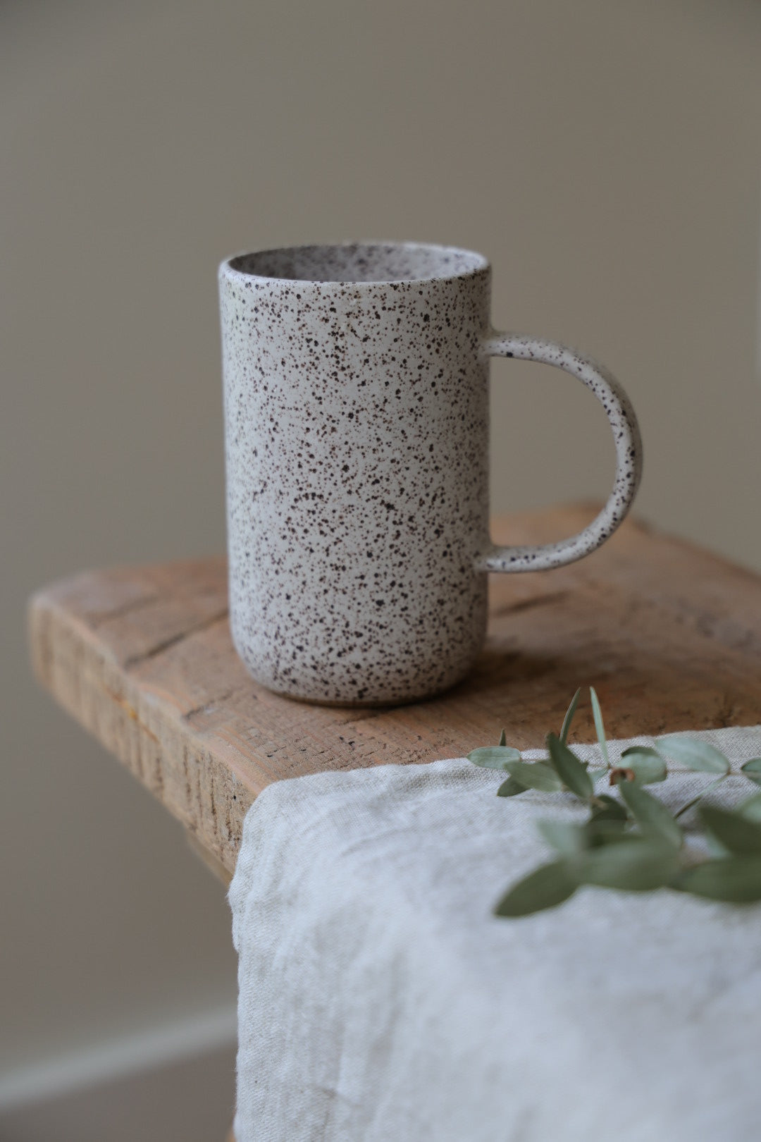 Matte white minimalist Ceramic Stoneware mug Hand Thrown in Maine 12-14oz.