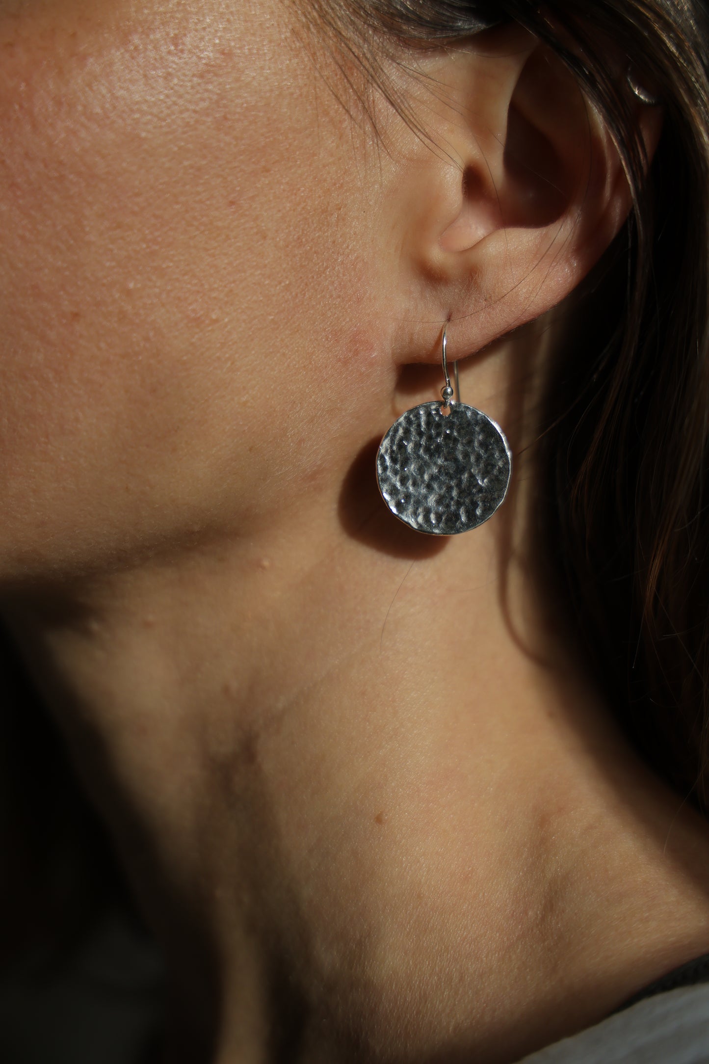 Hammered Silver or Brass Disc Earrings, Minimalist, Perfect Every day, Lightweight Water Earrings