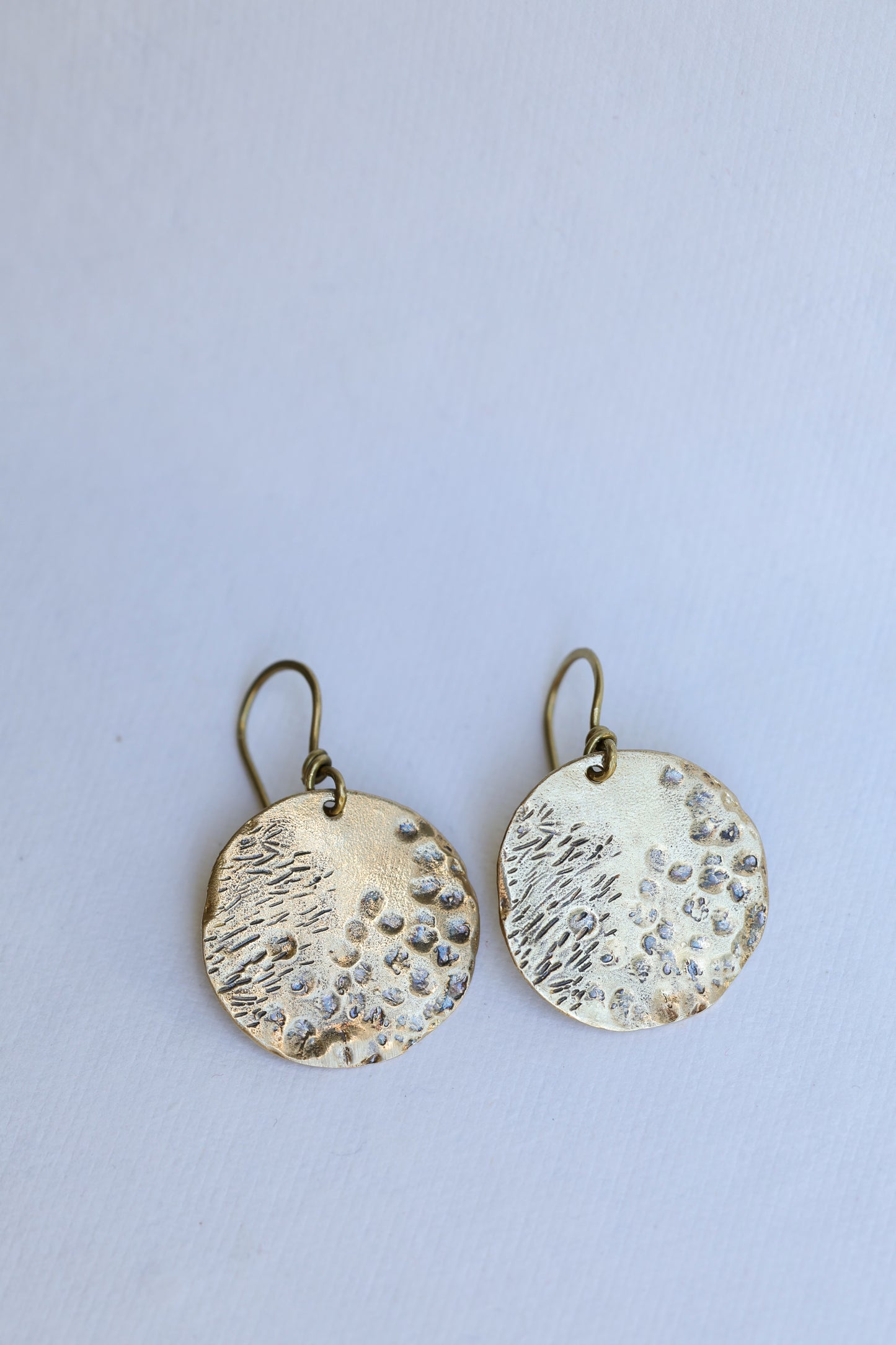Organically Textured Silver Discs Water's Reflection Wabi-Sabi Circle Earrings, Recycled Silver or Brass hammered texture simple