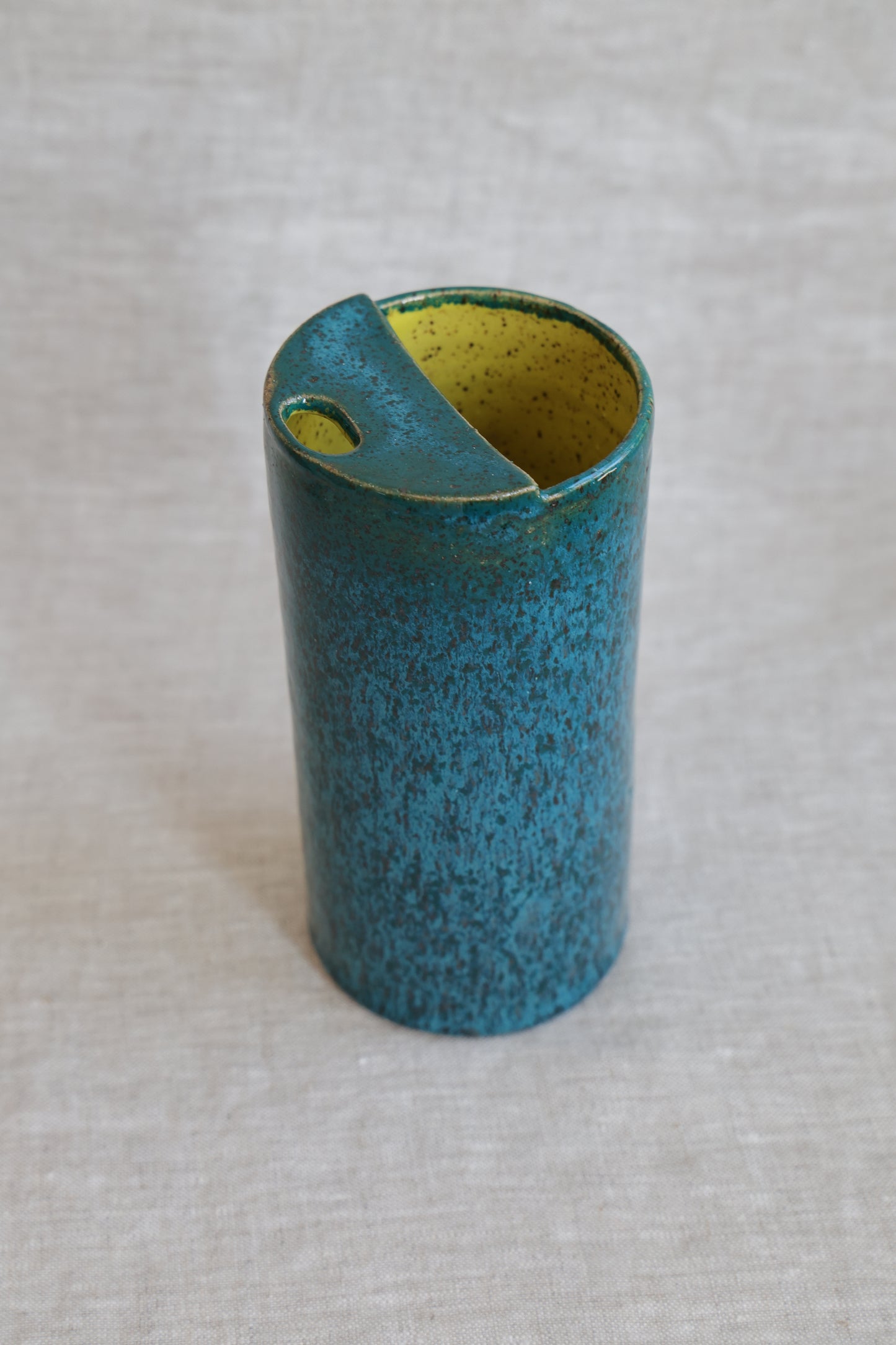 Second* Rich Turquoise and Yellow, Speckled To Go Cup, Travel Mug, Travel Tumbler, Mustache Saver, Ceramic Stoneware,  Hand Thrown in Maine 14-16oz.  Pottery Cup