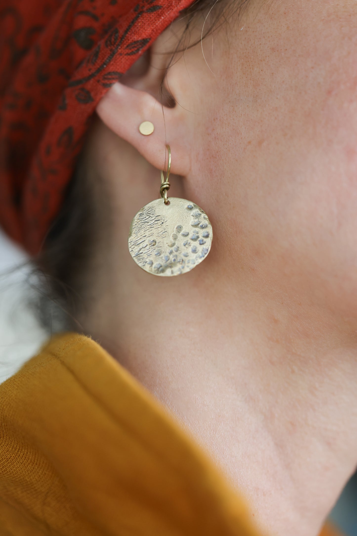 Organically Textured Silver Discs Water's Reflection Wabi-Sabi Circle Earrings, Recycled Silver or Brass hammered texture simple