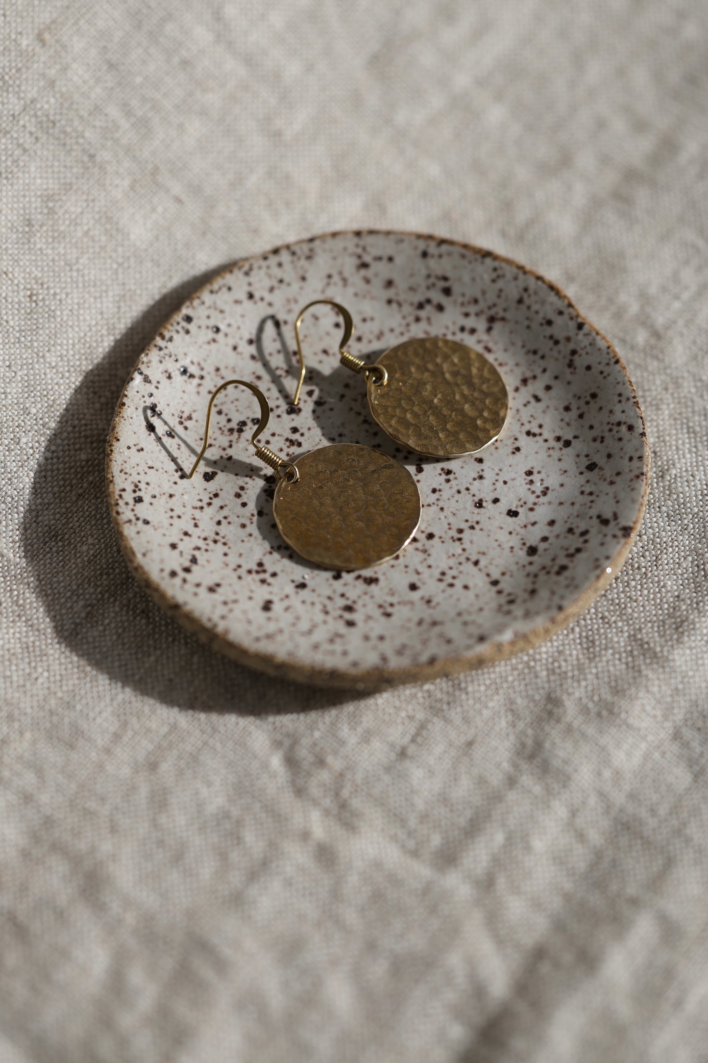 Hammered Silver or Brass Disc Earrings, Minimalist, Perfect Every day, Lightweight Water Earrings