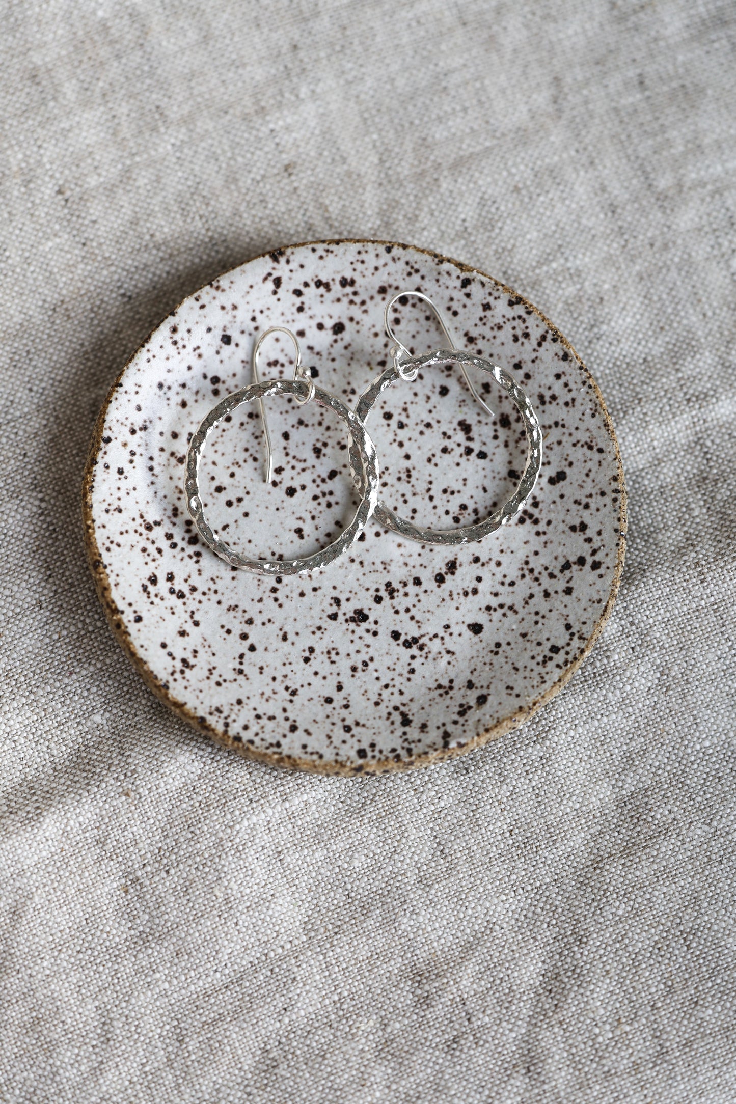 Hammered Silver or Brass Hoop Earrings, Perfect Every day, Pilates Earrings, Lightweight Water Earrings