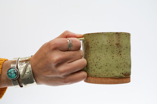 Green & White Rustic Speckled Small Stoneware Mug