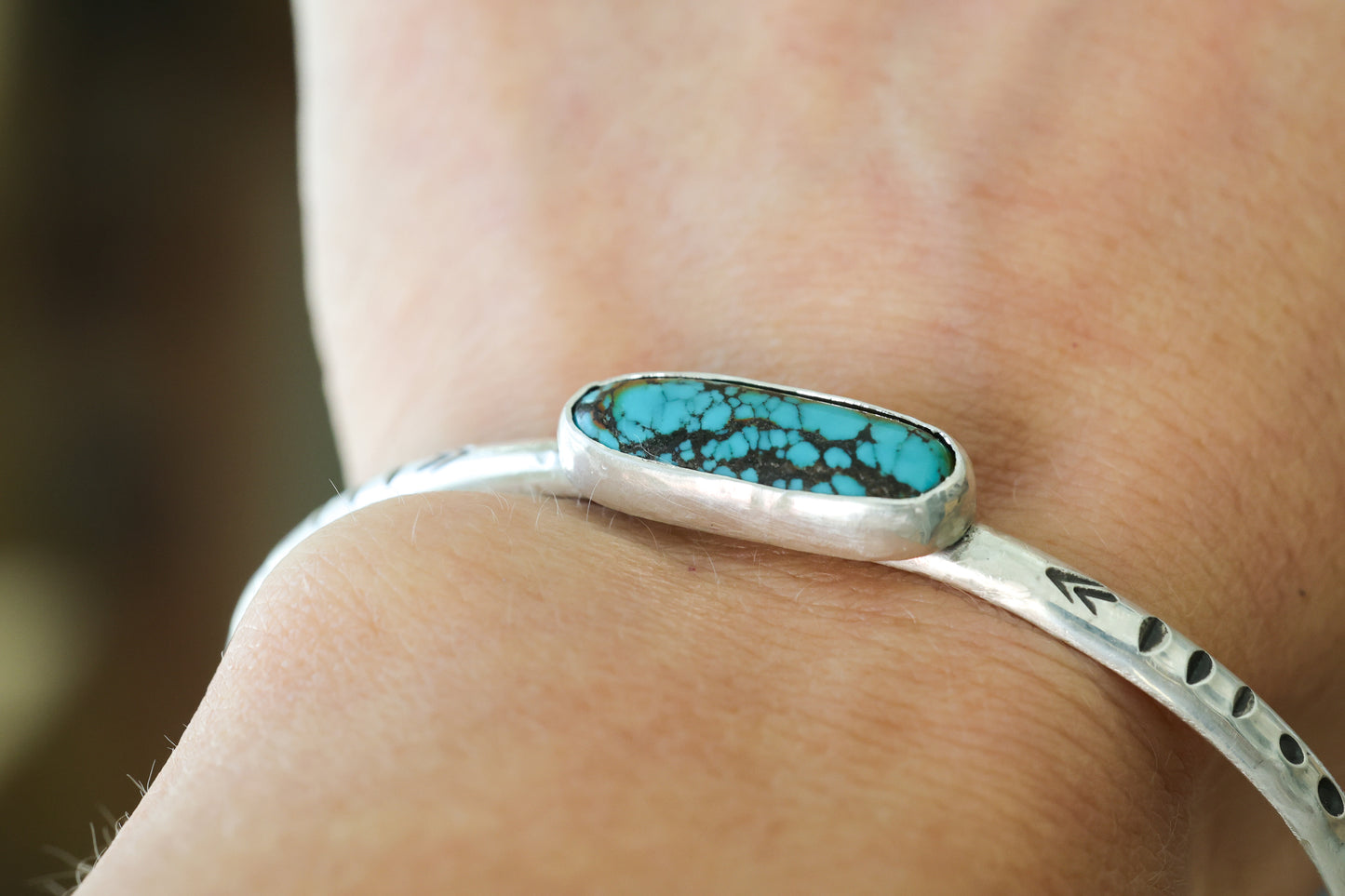 Turquoise cuff bracelet stamped