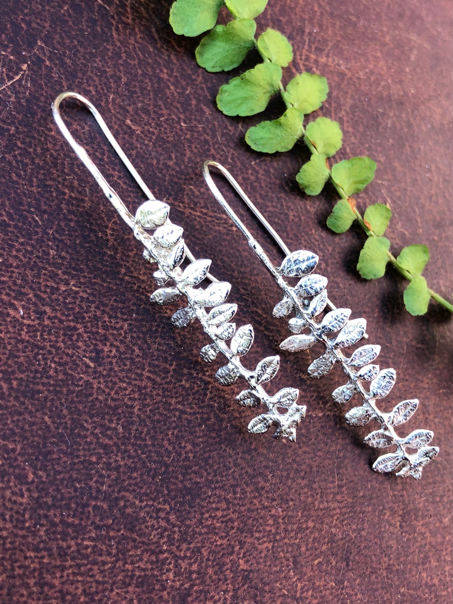 Cape Breton Fern recycled sterling silver fern earrings organic texture, minimalist ear wire, simple