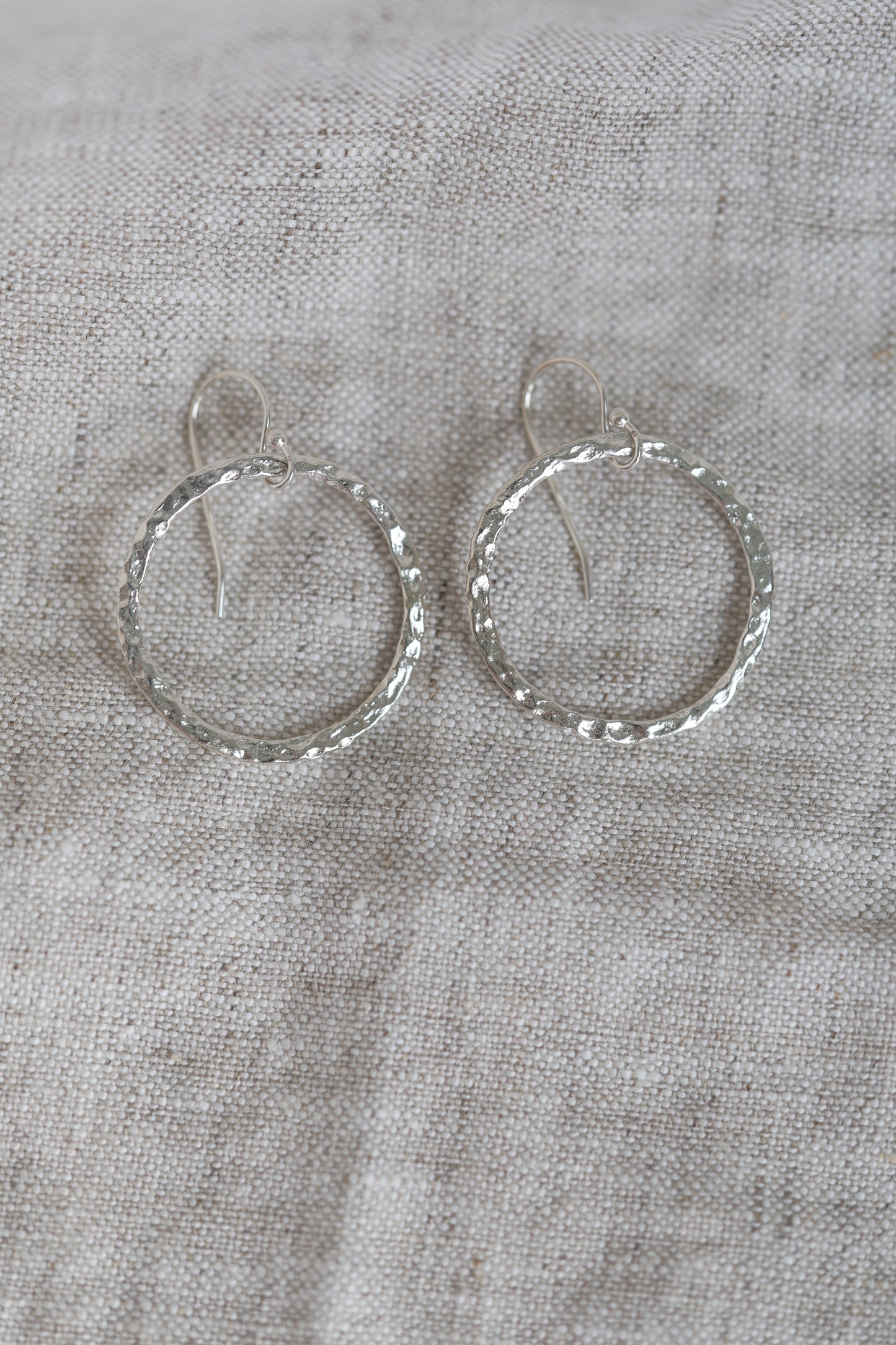Hammered Silver or Brass Hoop Earrings, Perfect Every day, Pilates Earrings, Lightweight Water Earrings