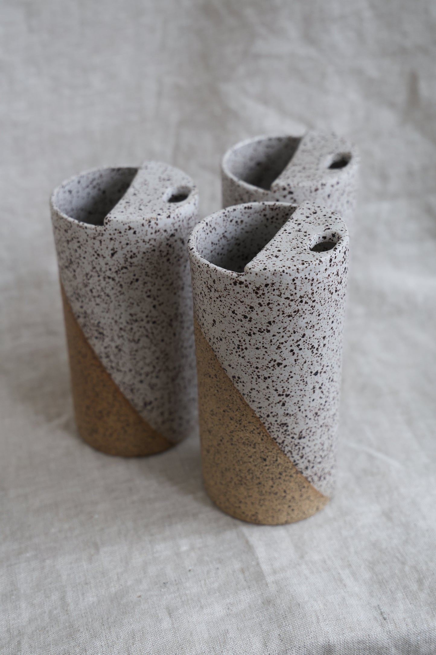 Matte White Speckled To Go Cup, Travel Tumbler, Mustache Saver, Ceramic Stoneware Hand Thrown in Maine 14-16oz.