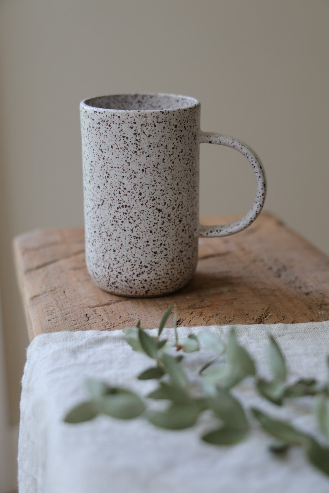 Matte white minimalist Ceramic Stoneware mug Hand Thrown in Maine 12-14oz.