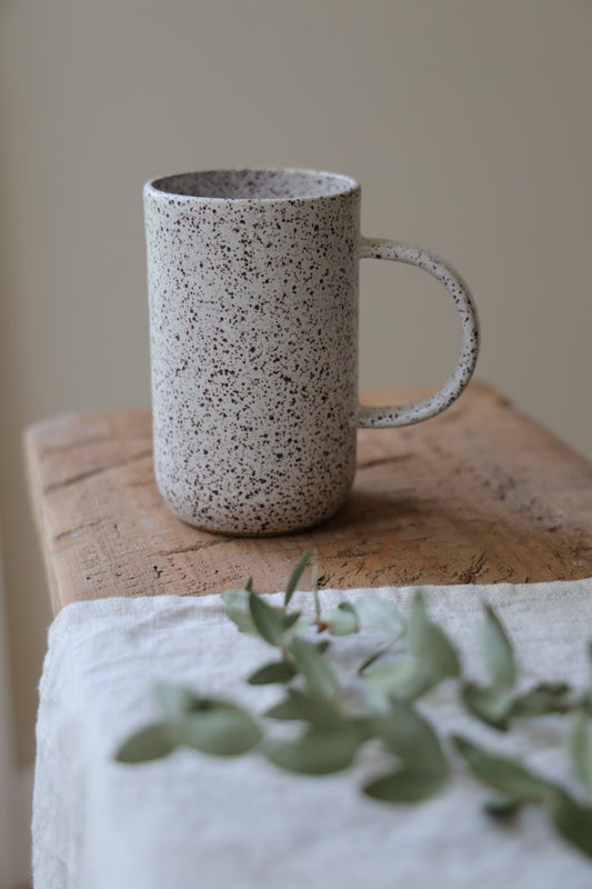 Matte white minimalist Ceramic Stoneware mug Hand Thrown in Maine 12-14oz.