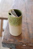 Half Dipped Green Fern Stamped Speckled Stoneware Organic Style Travel Tumbler, To Go Cup, for Minimalists Ceramic Stoneware Hand Thrown in Maine