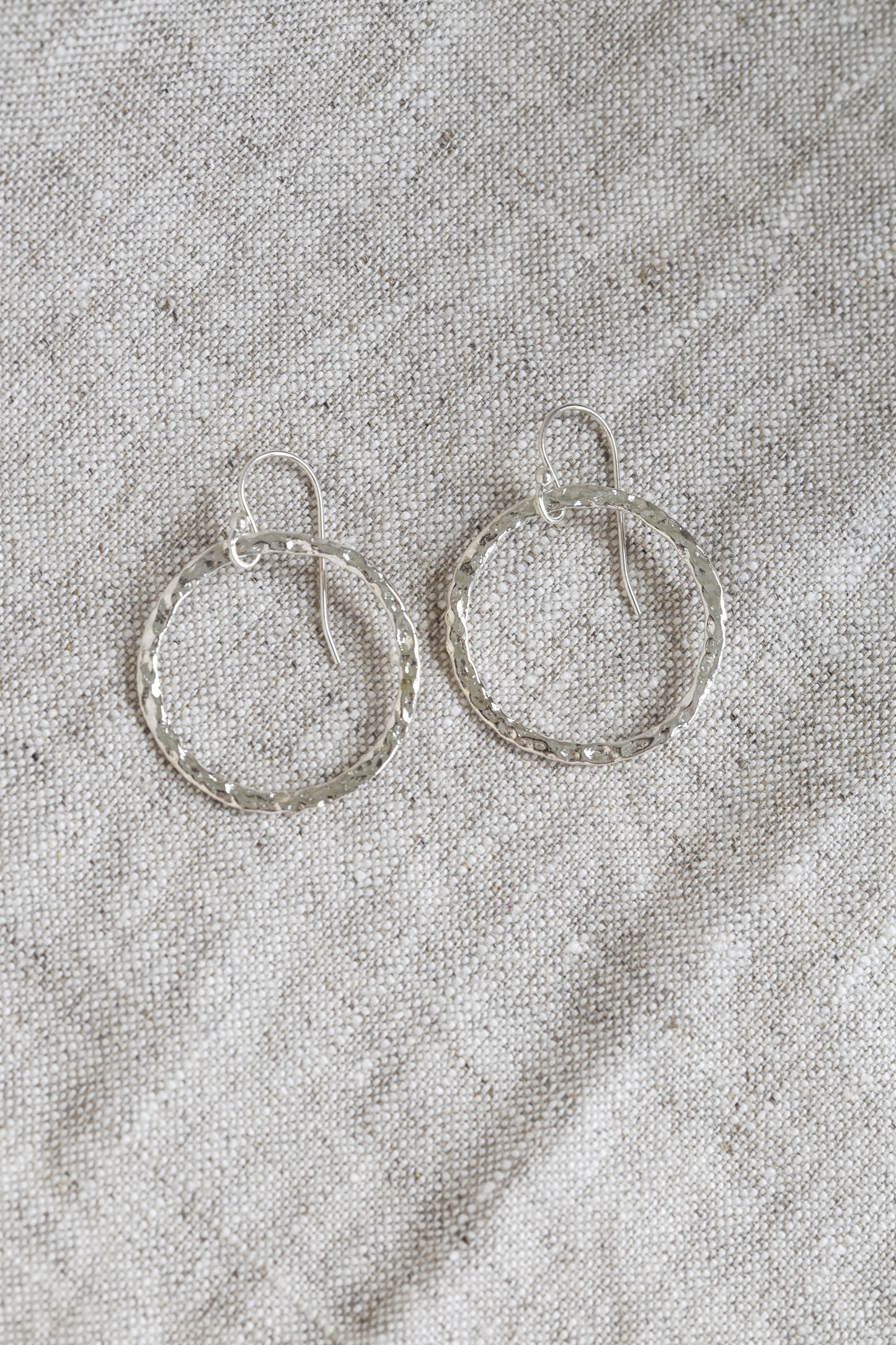 Hammered Silver or Brass Hoop Earrings, Perfect Every day, Pilates Earrings, Lightweight Water Earrings