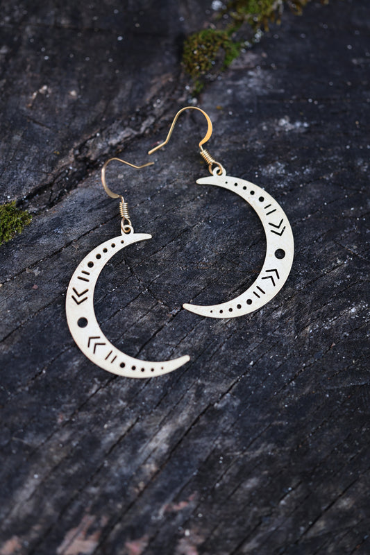 Crescent Moon Earrings Honoring New Beginnings, Brass, Lightweight