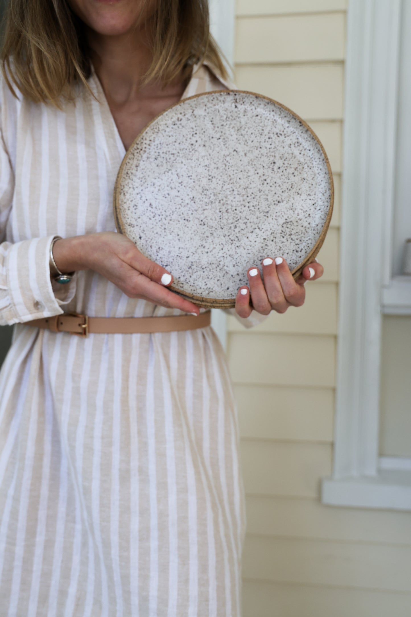 Speckled Matte White Handmade Dinner Plate, Minimalist Pottery, Ceramic, Made to Order, Dinnerware