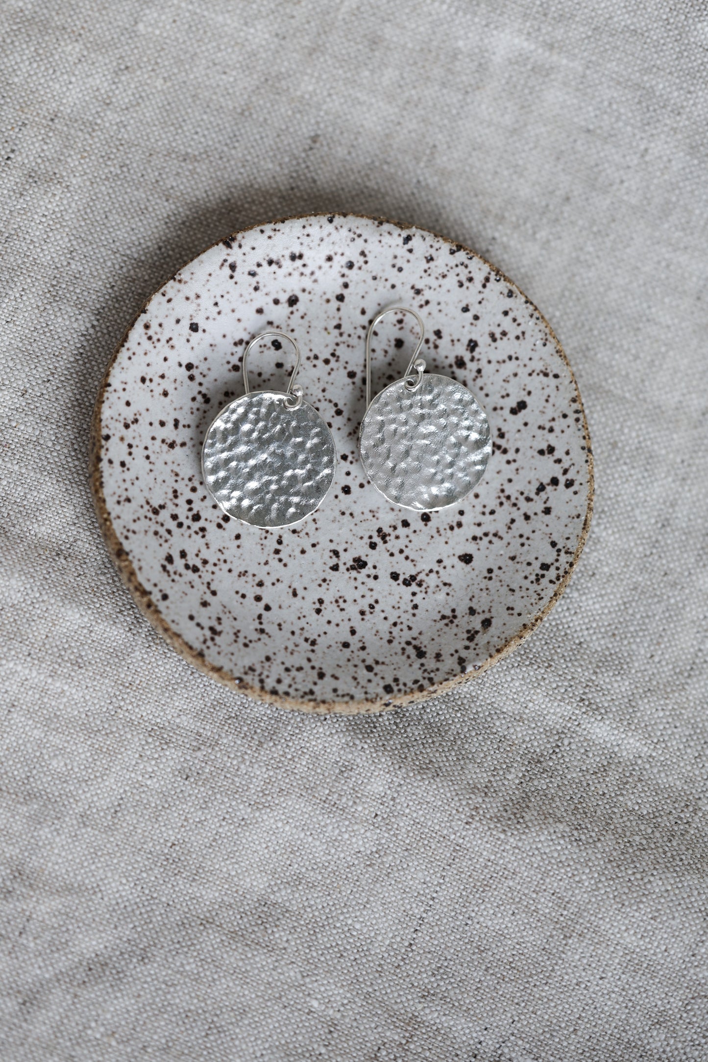 Hammered Silver or Brass Disc Earrings, Minimalist, Perfect Every day, Lightweight Water Earrings