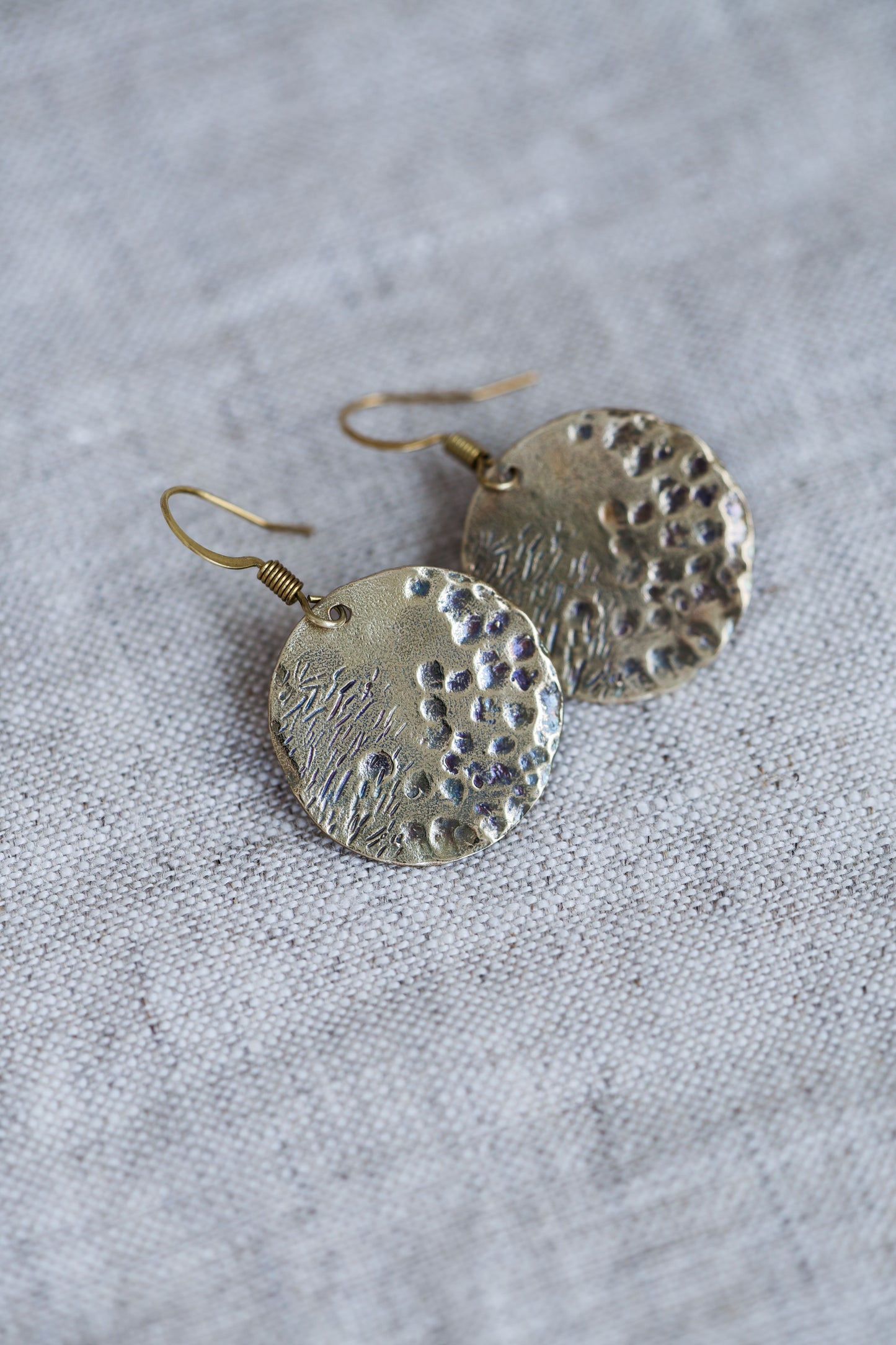 Organically Textured Silver Discs Water's Reflection Wabi-Sabi Circle Earrings, Recycled Silver or Brass hammered texture simple