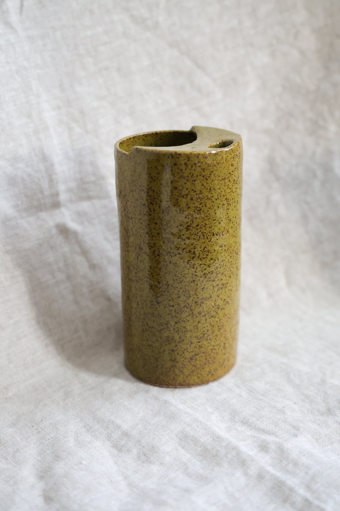 Olive Green Crescent Moon Top Travel Mug, Travel Tumbler, Ceramic Stoneware Hand Thrown in Maine 14-16oz