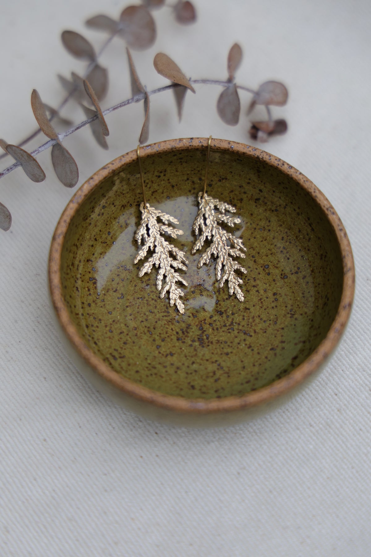 Sacred Cedar organically textured tree frond earrings from Maine