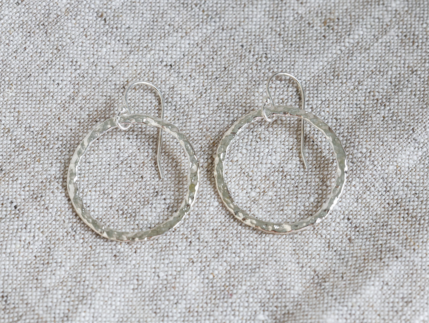 Hammered Silver or Brass Hoop Earrings, Perfect Every day, Pilates Earrings, Lightweight Water Earrings