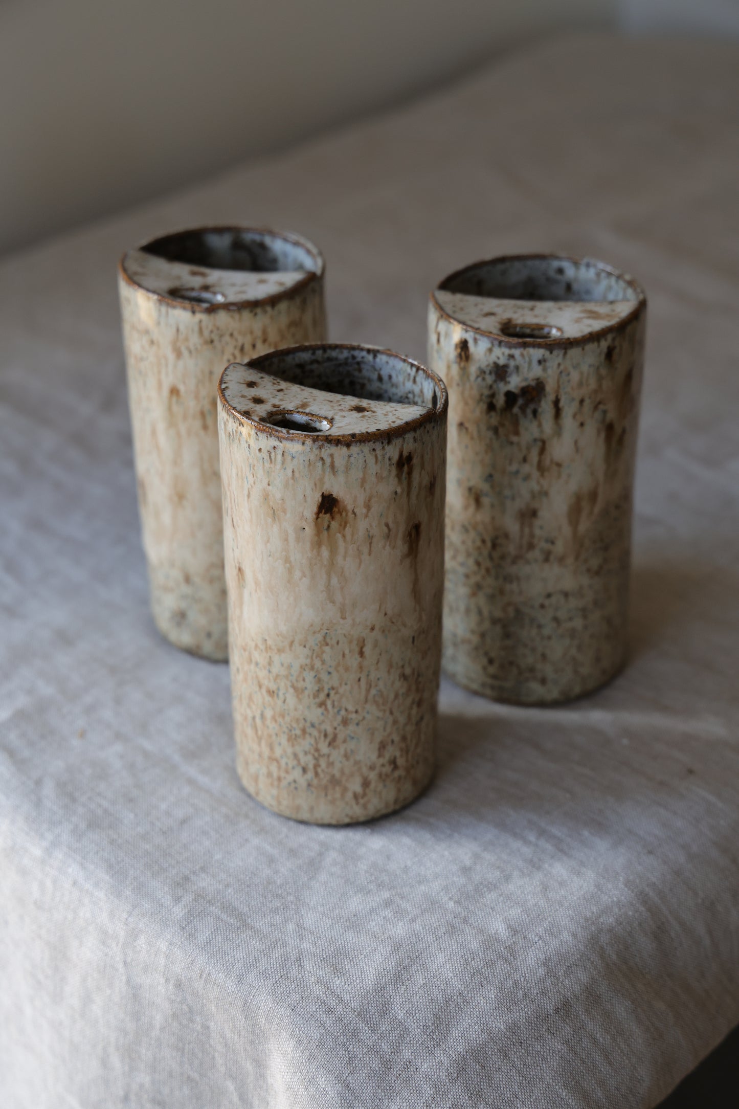 Cream and beige, Speckled To Go Cup, Travel Mug, Travel Tumbler, Mustache Saver, Ceramic Stoneware,  Hand Thrown in Maine 13-15oz.  Pottery Cup
