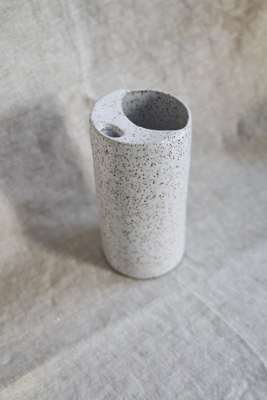 Fresh White Crescent Moon Travel mug, Mustache Saver, Minimalist Cream, Ceramic Stoneware Hand Thrown in Maine 14-16oz