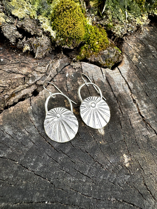 Shine the light sunbeams earrings in recycled sterling silver hand carved