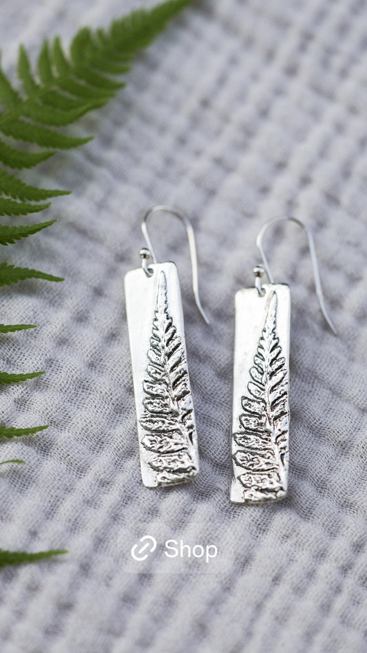 Intricately textured realistic fern earrings, Maine ferns, simple nature earrings, minimalist botanical earrings