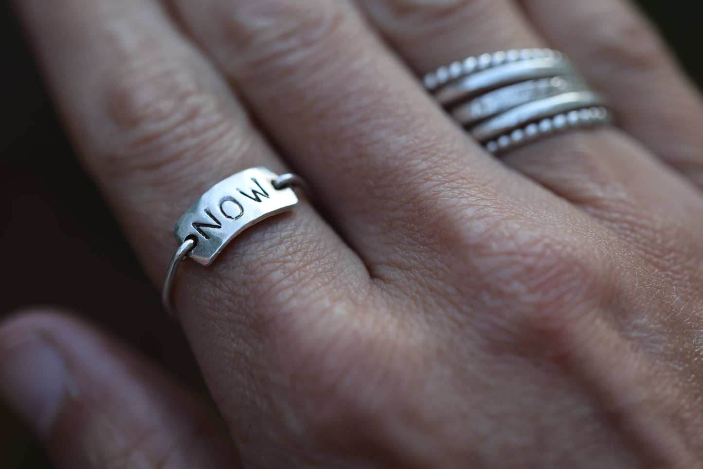 PRESENT MOMENT | grounding reminder, minimalist ring, recycled sterling silver, quote jewelry, words