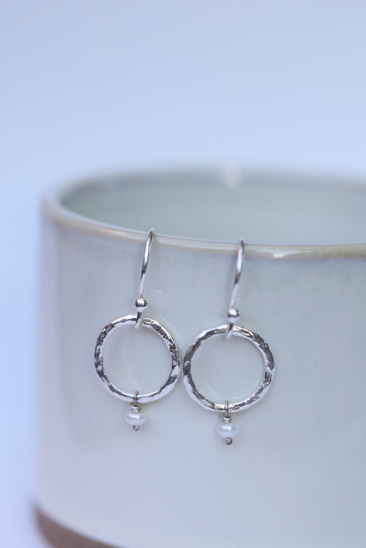 Small Simple Hammered Hoop Earrings in recycled silver